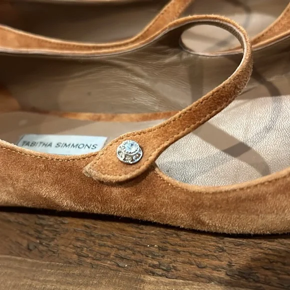 Tabitha Simmons Tan Suede Flats with Mary Jane Strap - Picture 5 of 6
